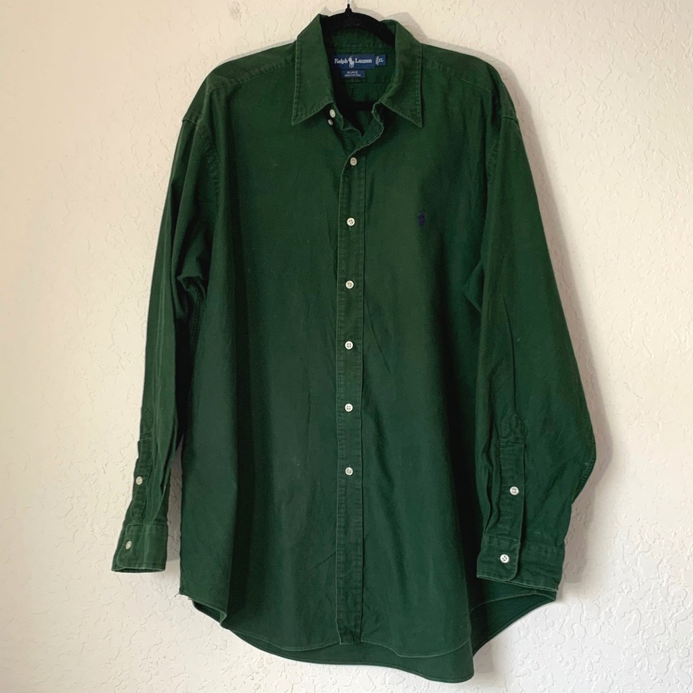 Ralph Lauren Blake Shirt Men XL Green Corduroy Fine Wale Button Old Money Preppy
